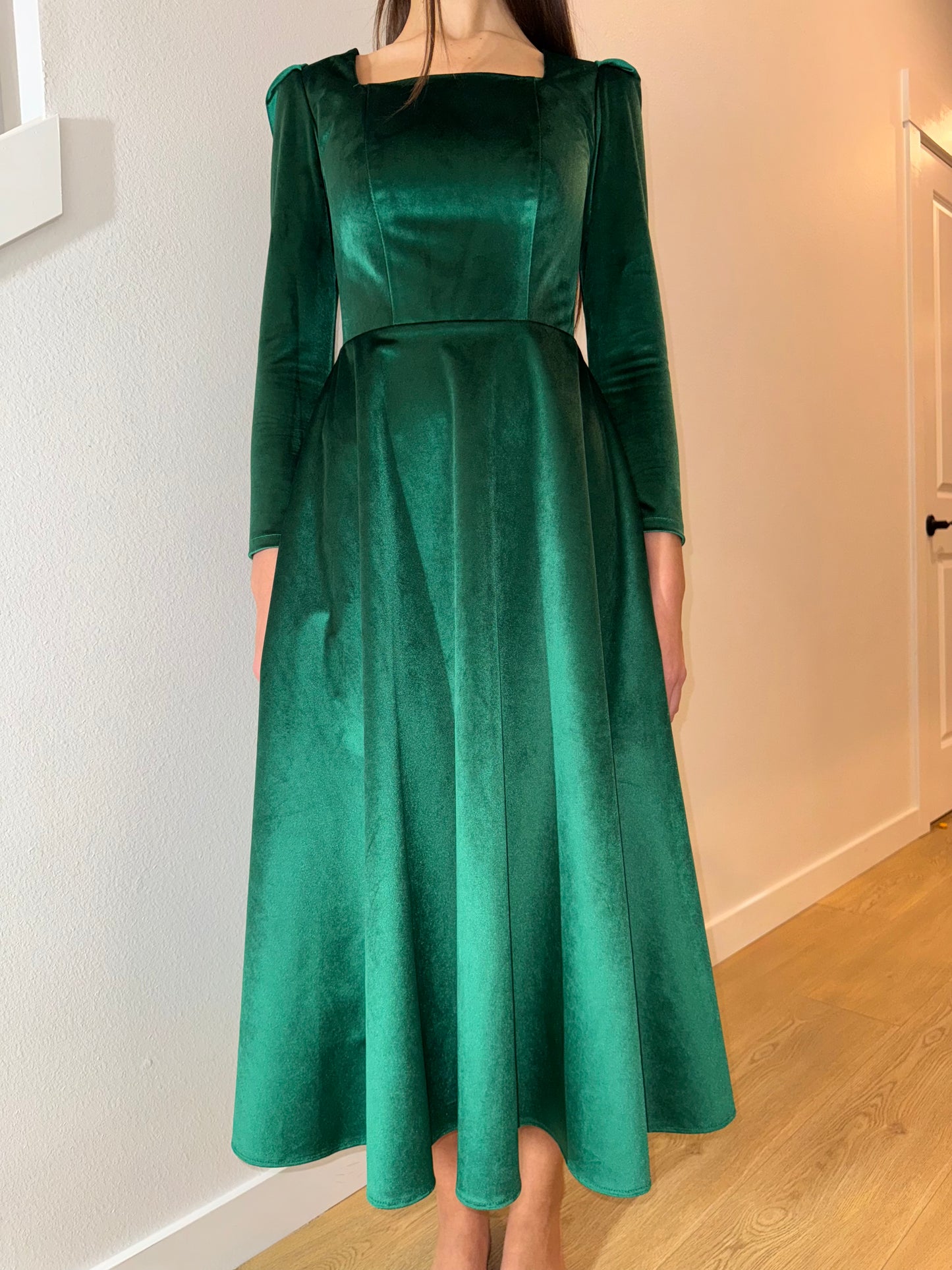 Velvet Square Neck Midi Dress
