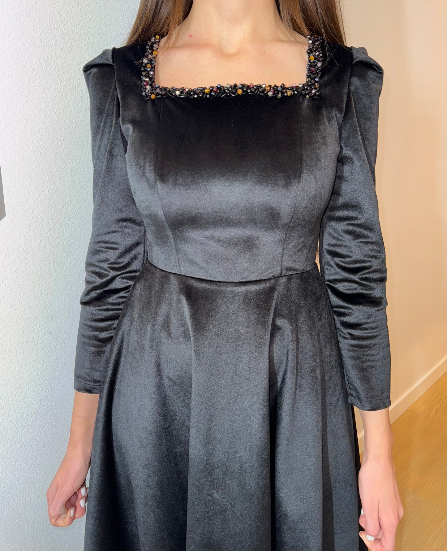 Velvet Square Neck Midi Dress