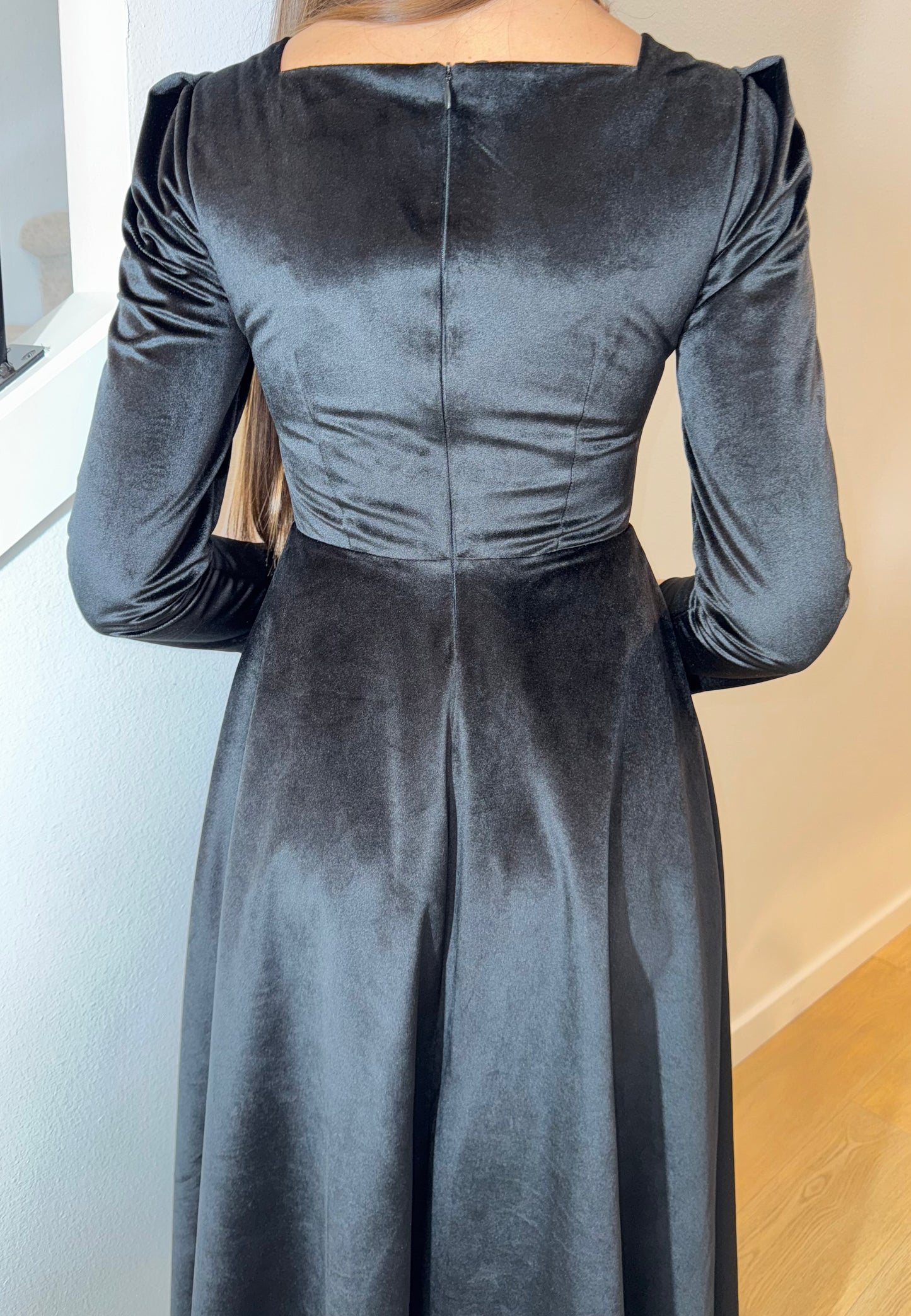 Velvet Square Neck Midi Dress