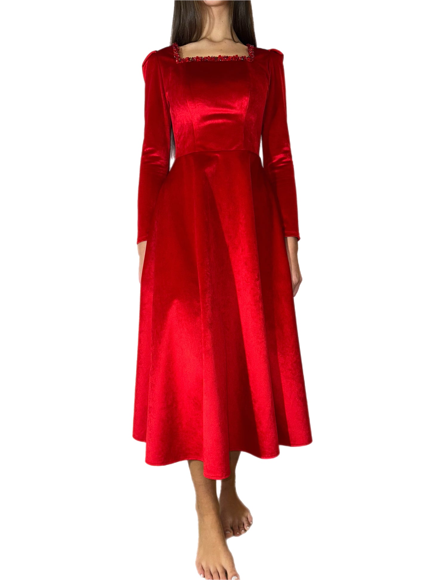 Velvet Square Neck Midi Dress