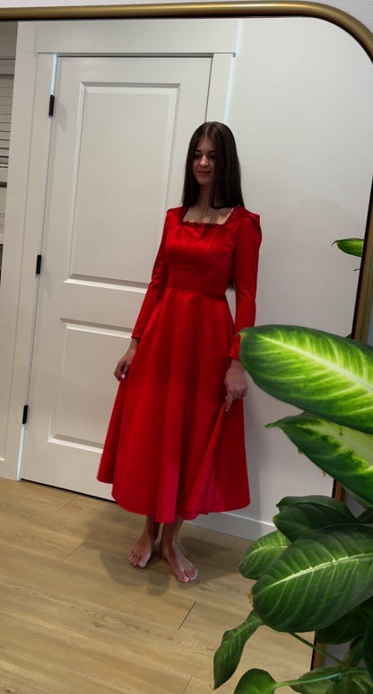 Velvet Square Neck Midi Dress
